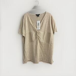 Karen Kane Womens Gold Knit Twist Front Linen Top Sweater Short Sleeve 2X